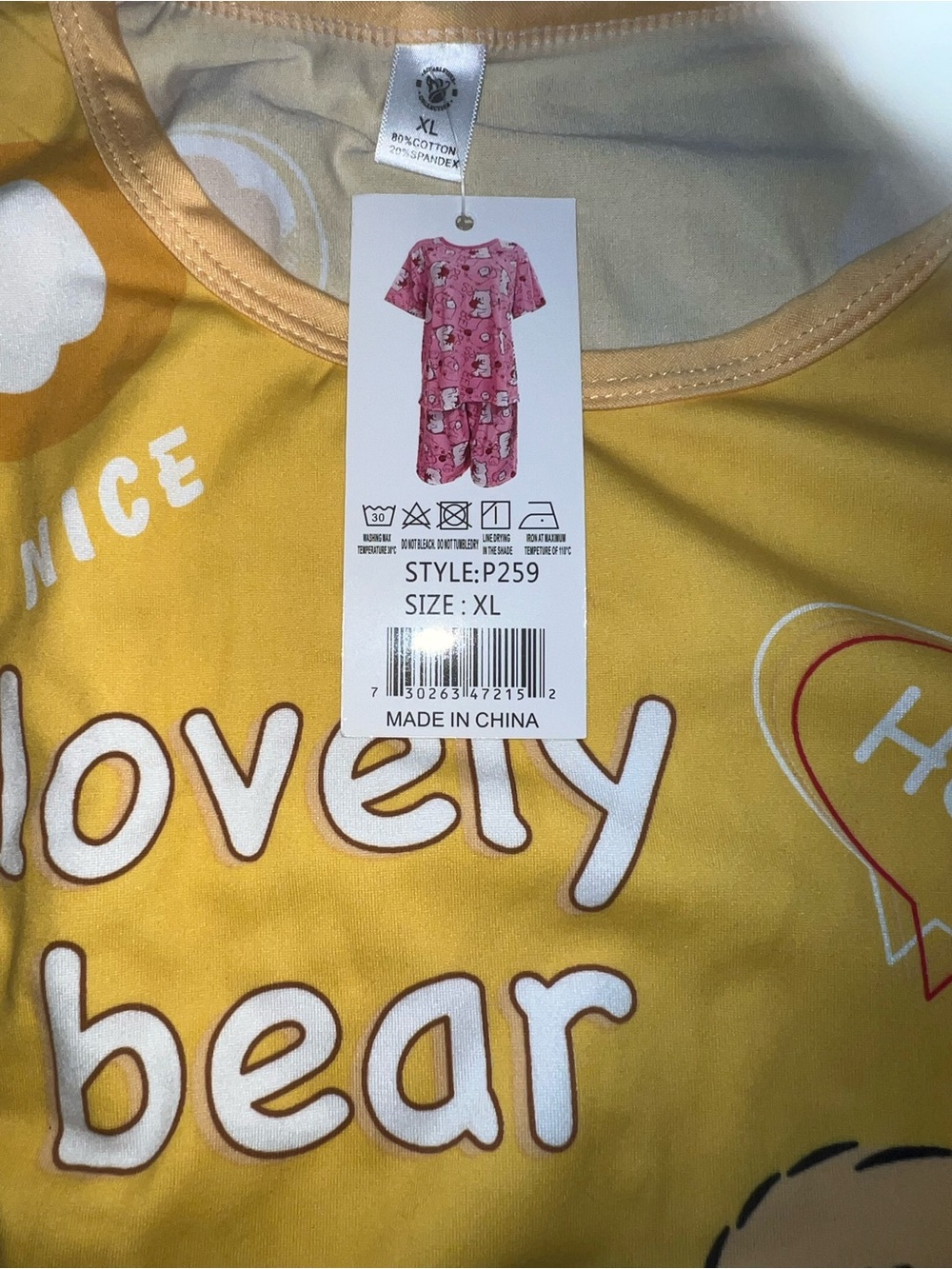 Yellow "Lovely Bear" Graphic Sleep Tee